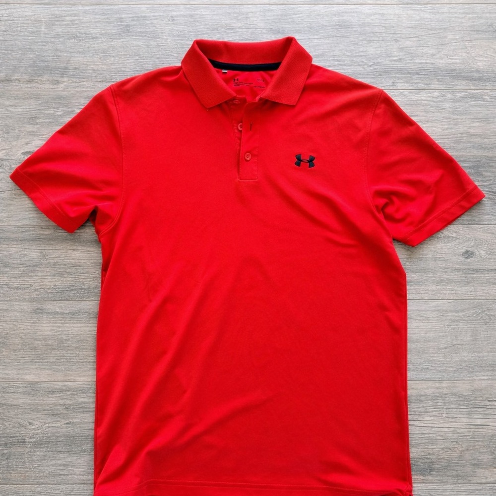 Under Armour Red Performance Polo Shirt Size Med HeatGear Athletic Golf